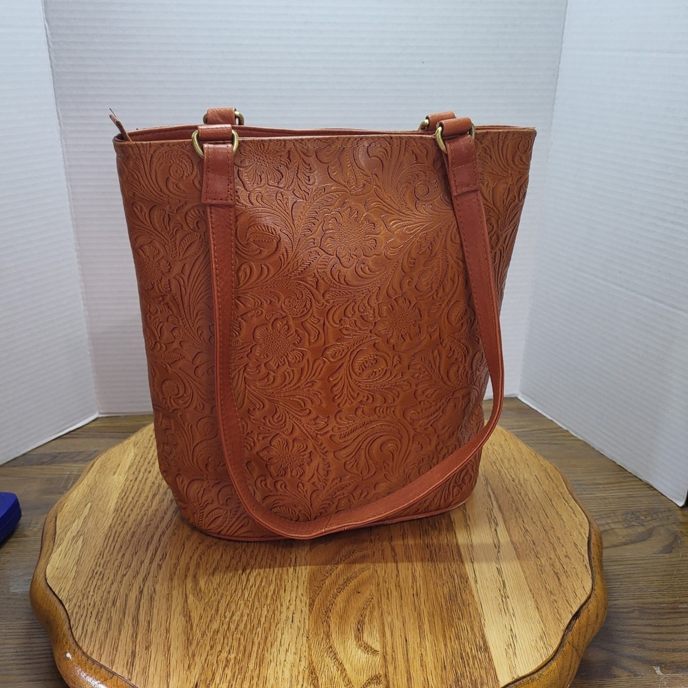 Genuine Leather Brown Tooled Leather Purse Handbag